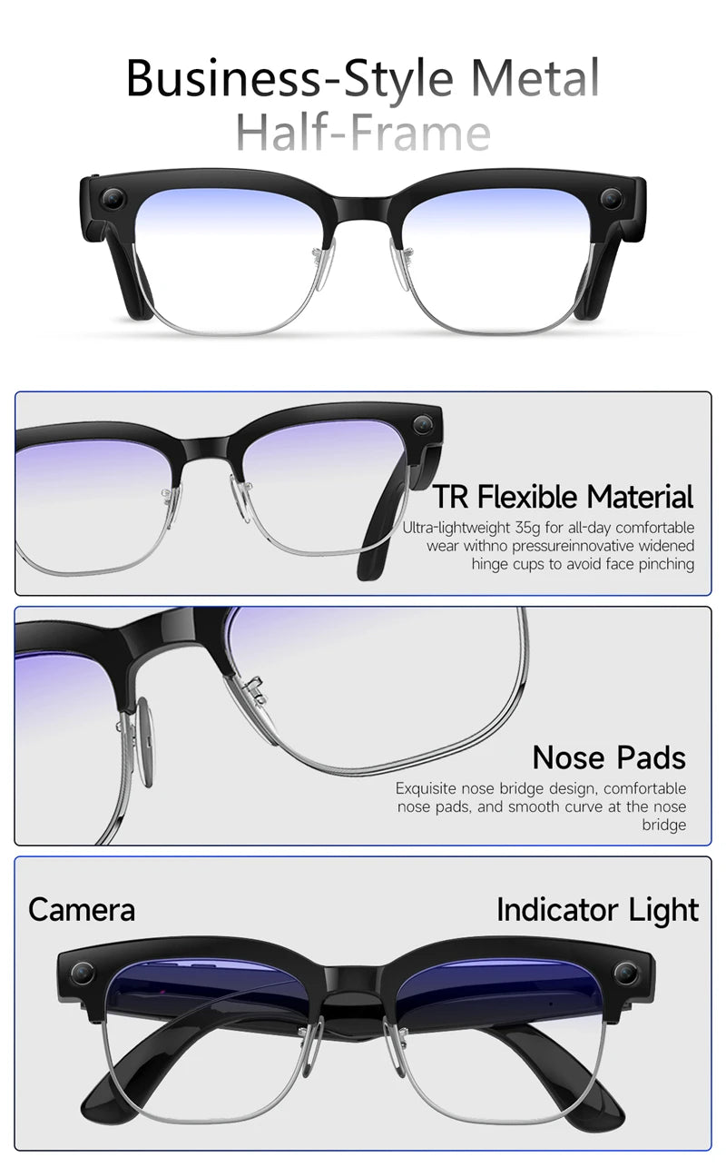800W Pixel 4K HD Camera Smart Glasses AI Translation Video Recording Photo Music Play Voice Call Sunglasses Men Women Mototcycle