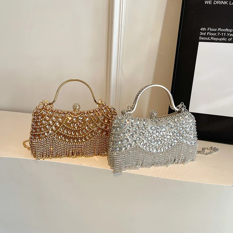 Super Exquisite Diamonds Frame Handbags Gold Silver Hasp Chains Designer New Style Shoulder Bags for Women 2025 Fashion Party