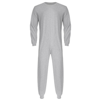 Adult Unisex Elderly Anti-Strip Adaptive Jumpsuit Solid Color Crew Neck Long Sleeve Back Zipper Rompers Special Needs Clothing
