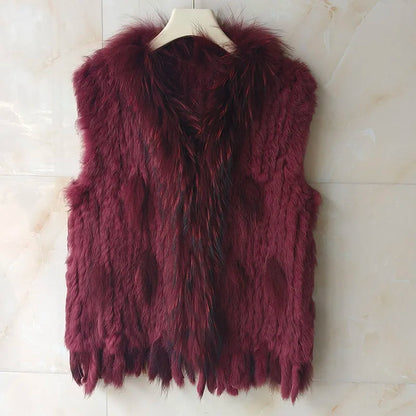 HSPL Sleeveless Women Fashion Fur Vest Knit Waistcoat For Lady For 2018 Spring Real Rabbit Fur Female Vests Black  Waistcoat