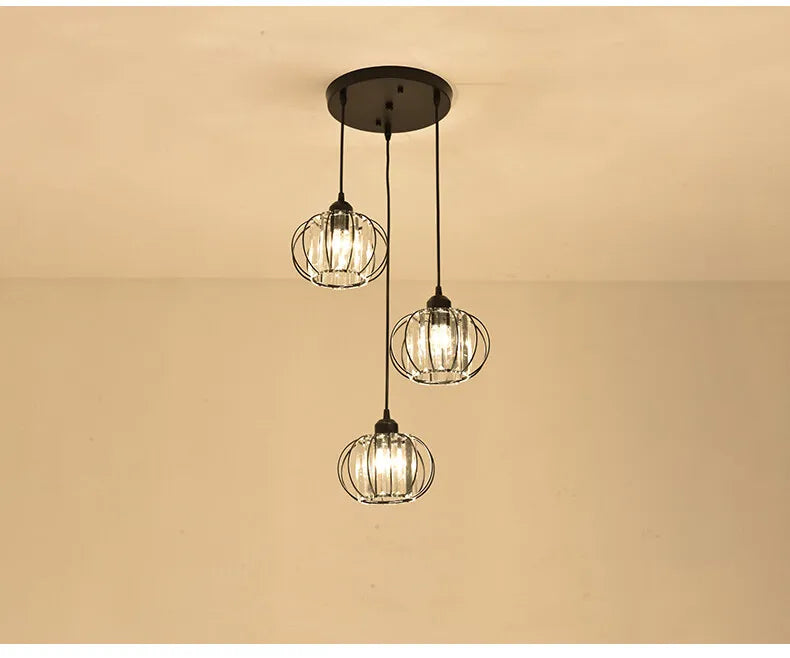 Crystal LED Pendant Lights For Dining Room Living Room Nordic Black Iron Shade 1/3 Lights Kitchen Decor Hanging Ceiling Lamp