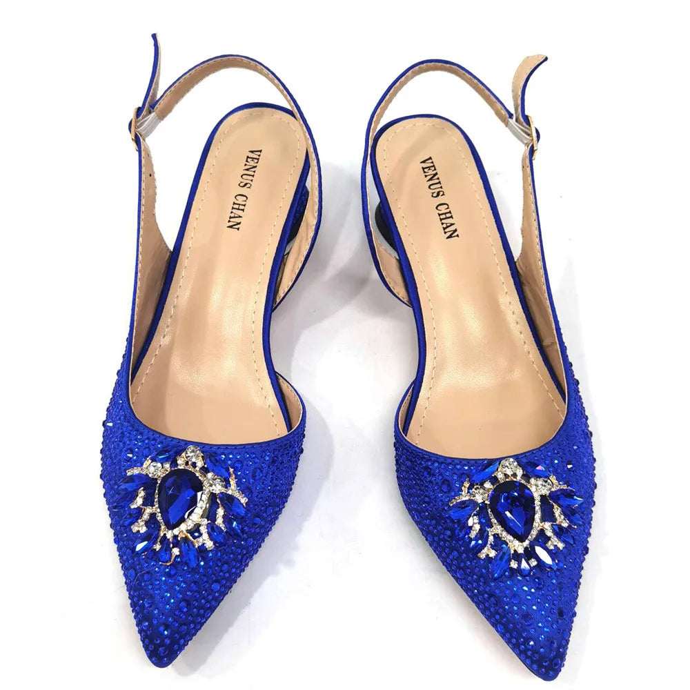 Purple 2024 Italian Design Girly Style Opend Toe Shoes And Bag Full Diamond Decoration with Appliques for Wedding Party