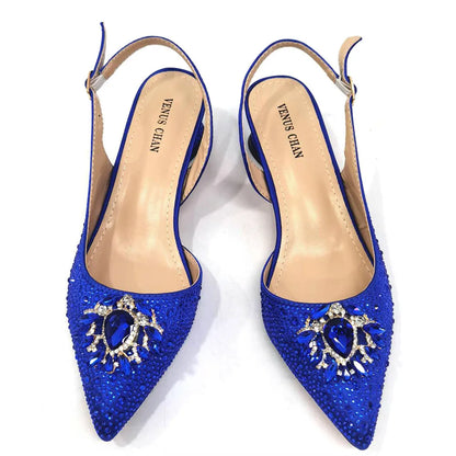 Purple 2024 Italian Design Girly Style Opend Toe Shoes And Bag Full Diamond Decoration with Appliques for Wedding Party