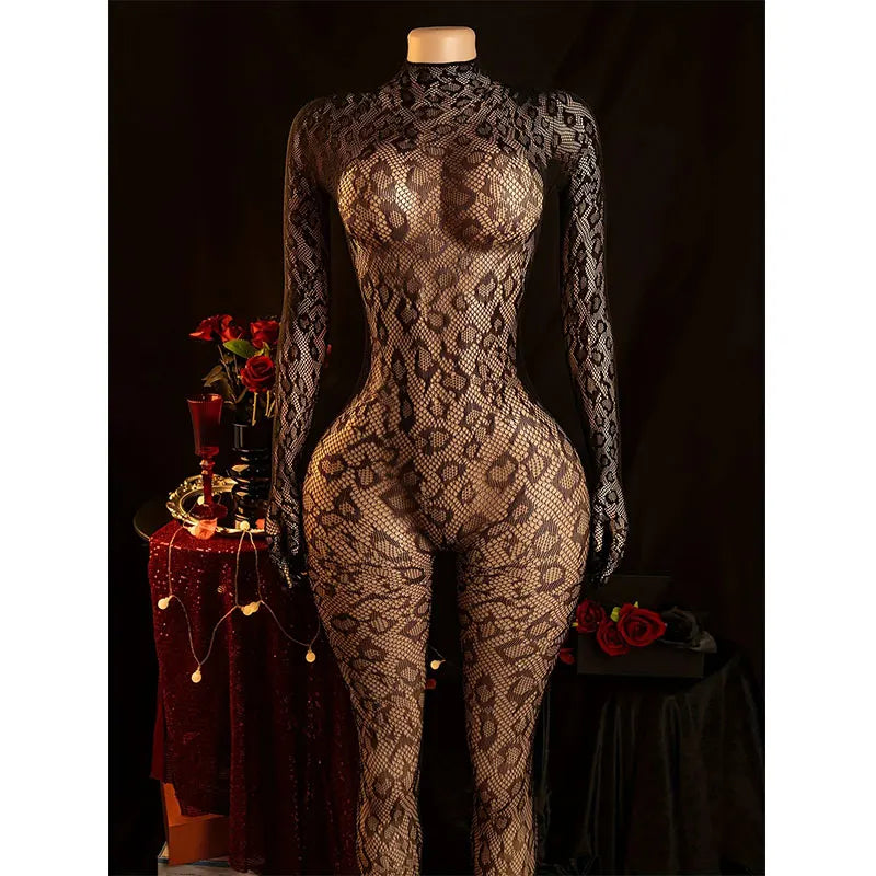 Fishnet Jumpsuit Hot Backless Sexy For Women Ultra-thin Summer Body Stocking Long Sleeve Mesh Lingerie Leotard Cosplay Jump Suit