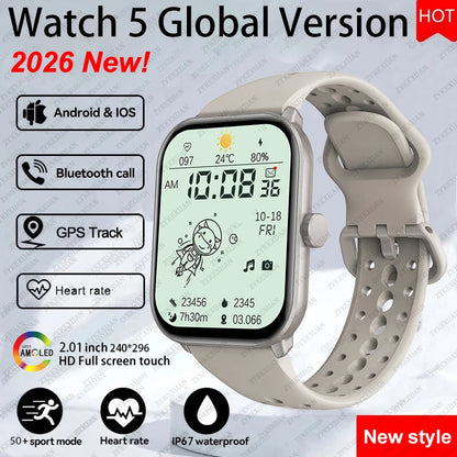 New Watch 5 Sports Smart Watch Men Women 2.01" AMOLED Screen Fitness Tracker Heart Rate ECG Waterproof GPS Track Call Smartwatch