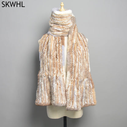 Long Style Large Winter Scarf Real Mink Fur Scarf Luxury Lady 100% Natural Mink Fur Shawl Women Knitted Fur Pashmina Scarves