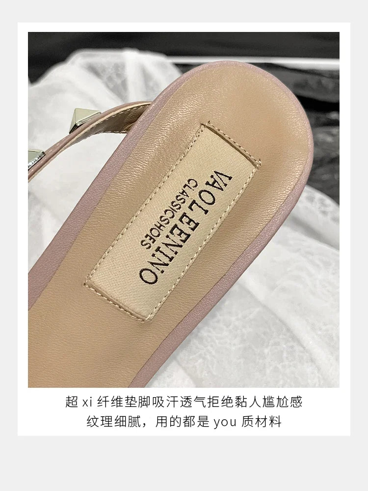 Heeled Sandals Summer Luxury Brand Rivets Women Slippers Fashion Leather Slingbacks Heels Slippers Designer Party Prom Shoes