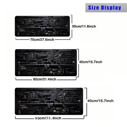 Military Weapons Theme Mouse Pad Large Computer Office Game Table Mat Rubber Anti-slip Stitched Keyboard Mat 90x40 XXL Desk Pads