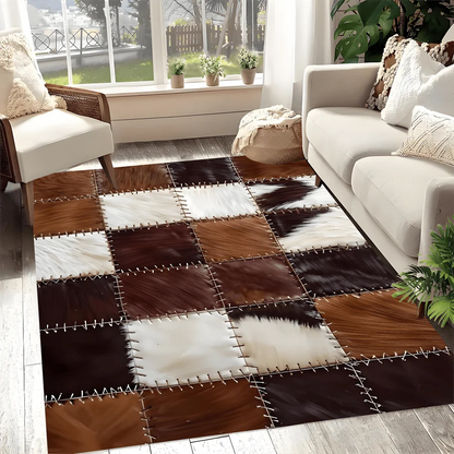 Checkered Cow Leather Pattern Doormat, High-Quality Flannel Non-Slip Machine Washable Rug for Multi-Room Multi-Holiday Decor