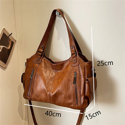 New Large Capacity Soft Leather Women's Handbag Fashion Trend Designer Women Shoulder Bag Simple Retro Female Travel Bags Sac