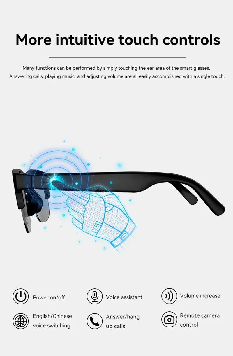 New Camera Control Smart Glasses 2025 Music Sunglasses Headphones Wireless Bluetooth Call Headset HIFI Audio glasses For Android