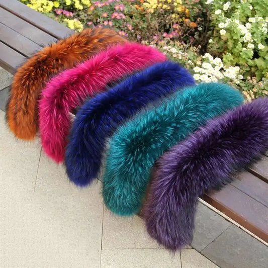 Natural Real Raccoon Fur Collar Winter Warm Women's Coat Hat Strips Fur Scarf Girls Fashion Neck Warmer Fur Scarves Warps