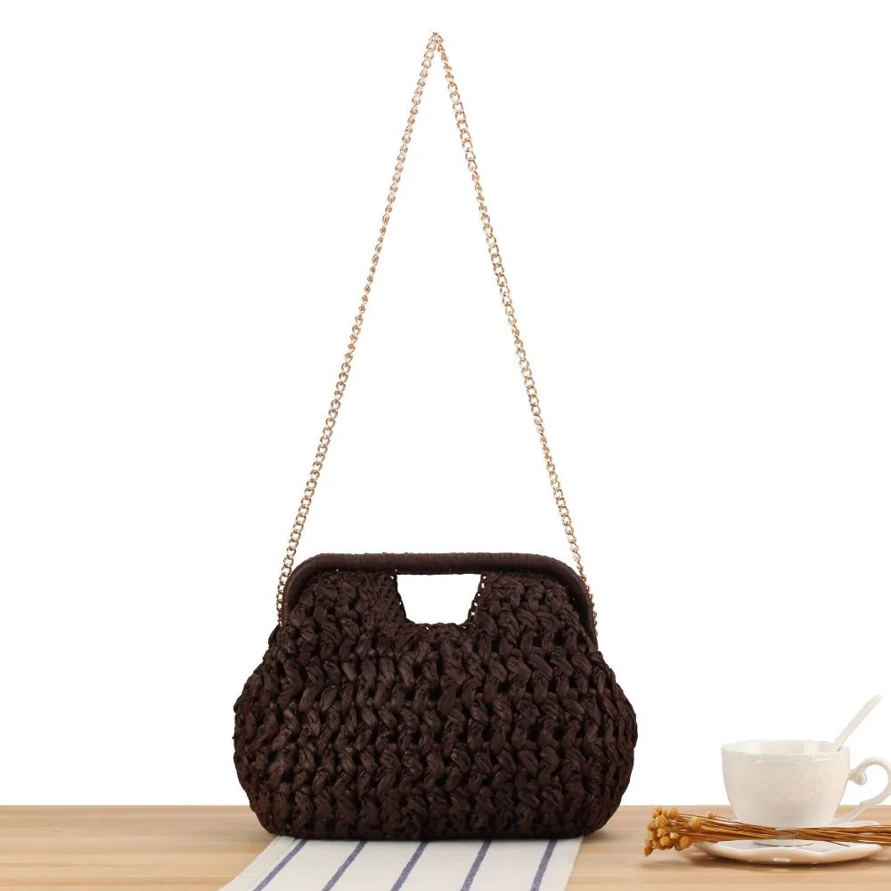 Elegant Luxury Woven Clutch Bag Large Capacity Simple Texture Women Handbag Straw Beach Bag Wallet Travel