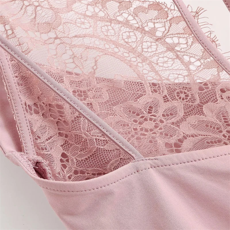 Women's Sexy Nightclub Party Pink Jumpsuit, Spliced Lace Sleeveless Tight-Fitting Jumpsuit, 2026 Fashion Women's Slim Top