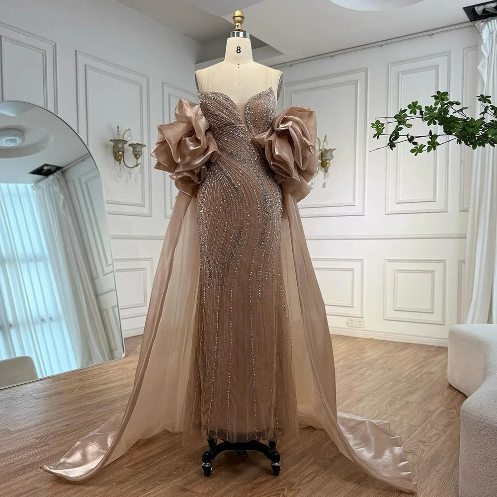 SERENE Hill 2026 Luxury Dubai Nude Strapless Mermaid Beaded Evening Dress with Detachable Sleeve Party Gown GLA72896 Customized