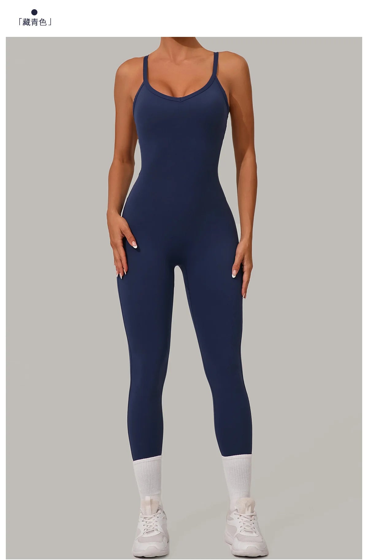 New Nylon Pad V-Neck Wrap Yoga Bodysuit - Adjustable Hook Tummy Control Butt Lift Workout Jumpsuit