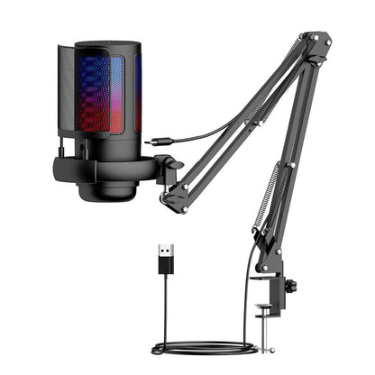 USB Condenser Gaming Microphone Kit,Cardioid Mic with Adjustable Boom ArmRGB Light,Plug‑Play for PC PS4 PS5 Streaming Podcast