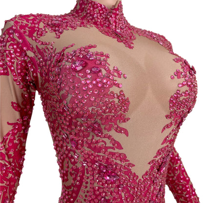 Sexy Long Sleeves Rhinestone Jumpsuits Women Drag Queen Show Stage Performance Rompers One Piece Bodysuit Dancer Festival Outfit