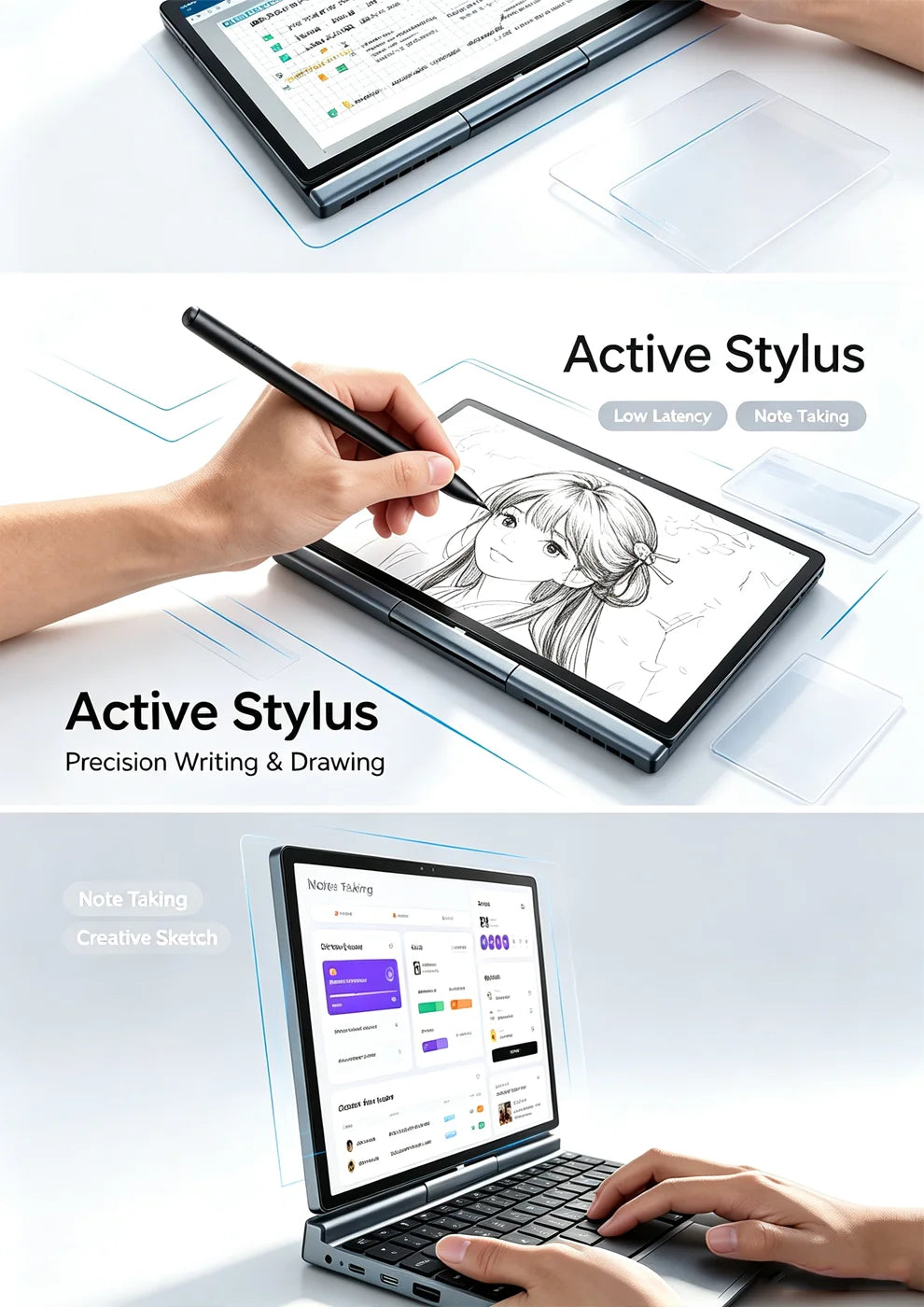 10'' 2 in 1 Tablet Laptop Intel N150 Win11 Touch Screen FHD IPS 32GB DDR4 M.2 SATA NVMe SSD Support Stylus Pen Face Recognition