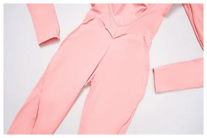 Sexy Hollow Back Long Sleeve Yoga Jumpsuit Women Quick Dry One-piece Yoga Suit Gym Training Leggings Playsuit Slim Fit Bodysuits