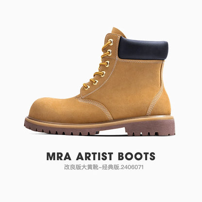 Mr.A Classic Couple Style High-Top Wear-Resistant Yellow Boots Outdoor Hiking Leather Comfortable Retro Warm Boots Autumn Winter Men's Waterproof Boots