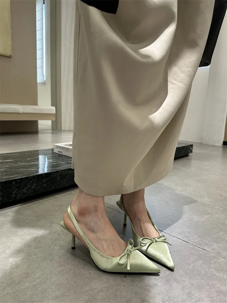 Designer Luxury Summer Women Sandals Fashion Pointed Toe Butterfly-knot Shoes Ladies Elegant High Heels Party Club Sandalias