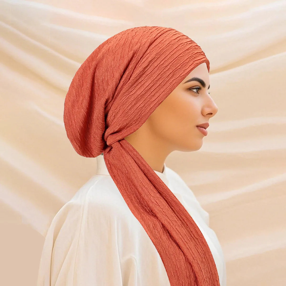 2026 New Solid Color Turban Hijab Hats Long Tail Head Wraps Elastic Muslim Hats Breathable Chemo Cap For Women Girls