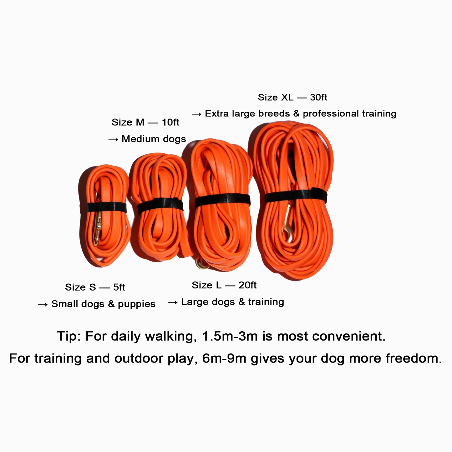 1.5‑9M PVC Coated Dog Tracking Leash 1cm Width 4mm Thickness Waterproof Long Training Lead Brass Hook for Small Medium Dogs