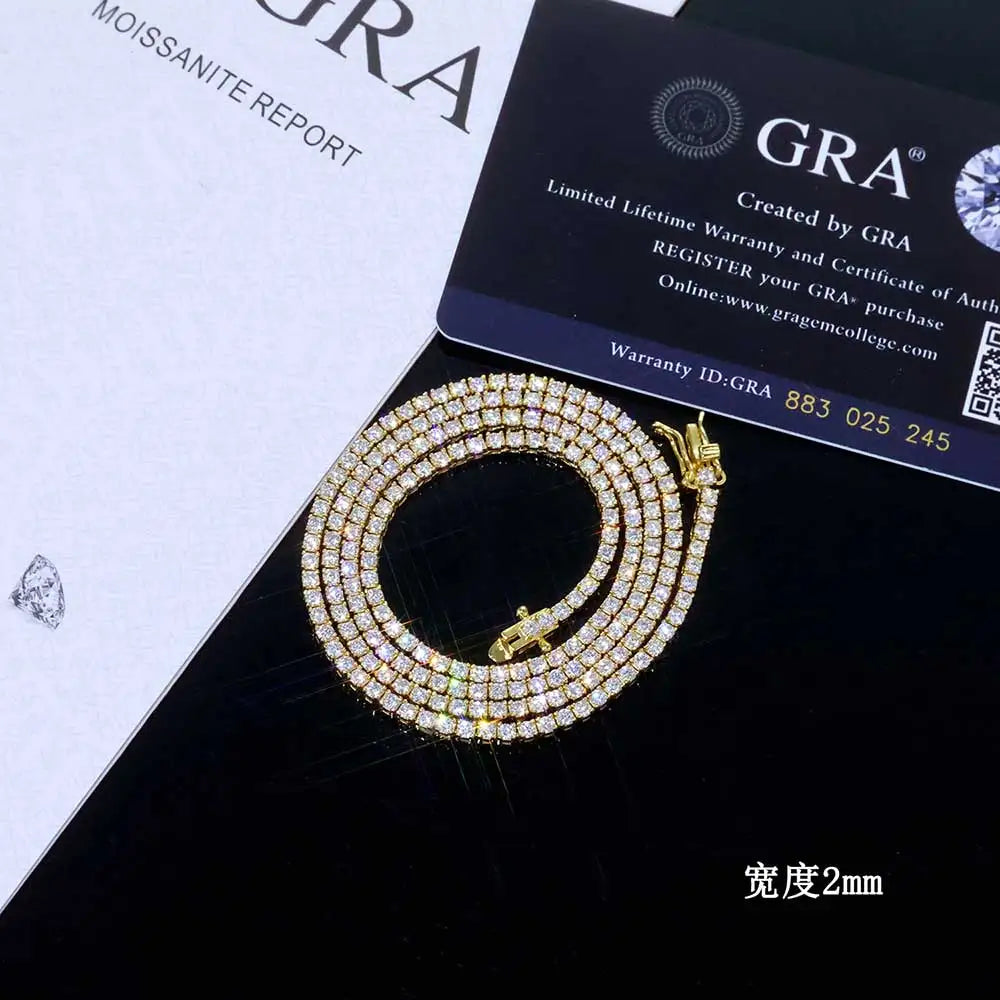 NUOYA Hip Hop Moissanite Tennis Necklace Ice Out VVS1 Diamond Chain Sparkling Jewelry Luxury Gifts for Men and Women