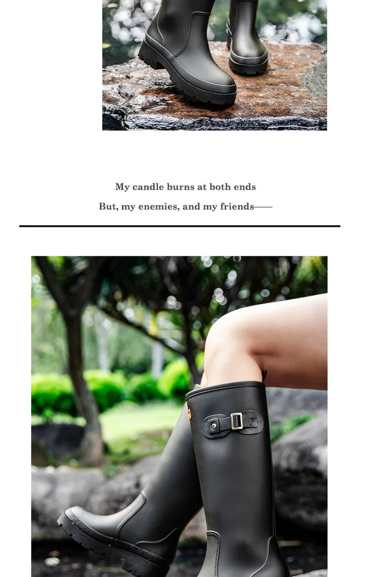 2026 Fashion Ladies High Top Waterproof Rain Boots Non-slip Wear-resistant Rubber Boots Outdoor Long Tube Rain Shoes For Women