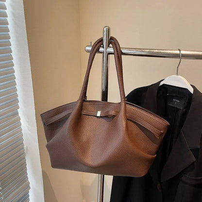 Luxury Lychee Pattern Underarm Shoulder Bags Solid Color PU Leather Women's Handbags Large Capacity Tote Bag Travel