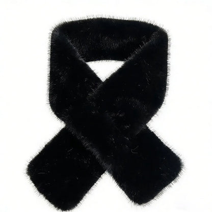 Winter Warm Faux Mink Fur Cross Scarf Solid Color Thickened Neckerchief Wrap Soft Neck Warmer Collar Scarf Autumn Winter