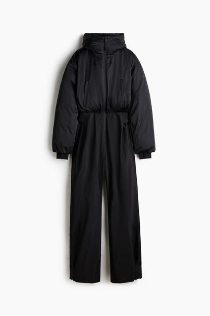 Chic Hooded One Piece Women's Winter Ski Suits Belt Stand Collar High Waist Pockets Overall Jumpsuits 2026 New Lady Warm Skiwear