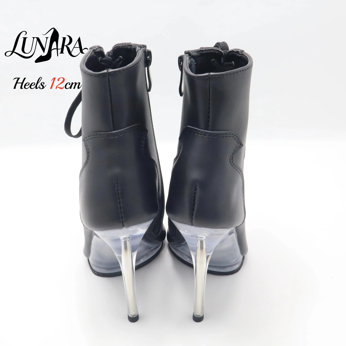 12cm/5Inch Plus size Beige PU Leather Lace-up Side zipper Peep toe High Stilettos Ankle boot Pole dancing Nightclub Rave Parties