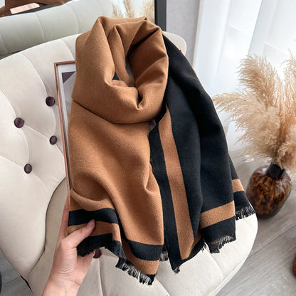 Women's Reversible Two-Tone Scarf, Plush Soft Winter Shawl & Neck Warmer, Double Sided Elegant Fall Wrap
