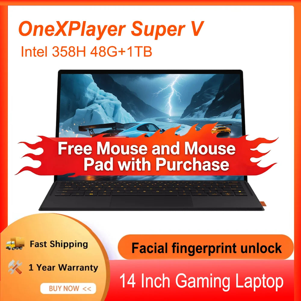 OneXPlayer Super V 2-in-1 Portable Gaming Tablet Laptop Intel Ultra X7 358H OLED Touch Screen Mini AI Workstation