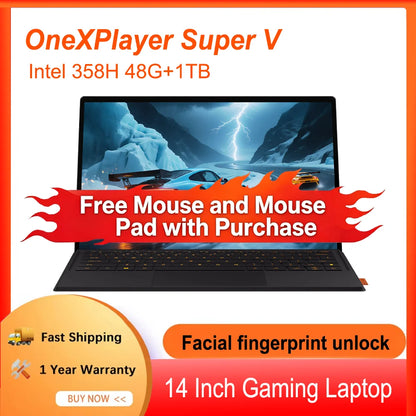 OneXPlayer Super V 2-in-1 Portable Gaming Tablet Laptop Intel Ultra X7 358H OLED Touch Screen Mini AI Workstation