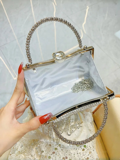 fashion woman handbag socialite light luxury Rhinestone tassel dinner bag ladies handbag Party metal chain shoulder bag
