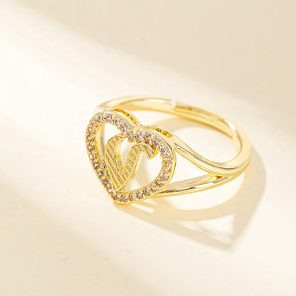 White Zircon 26 Letters A-Z Love Heart Open Adjustable Rings For Women Gold Silver Color Wedding Band Jewelry Mother's Day Gifts