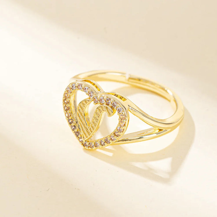 White Zircon 26 Letters A-Z Love Heart Open Adjustable Rings For Women Gold Silver Color Wedding Band Jewelry Mother's Day Gifts