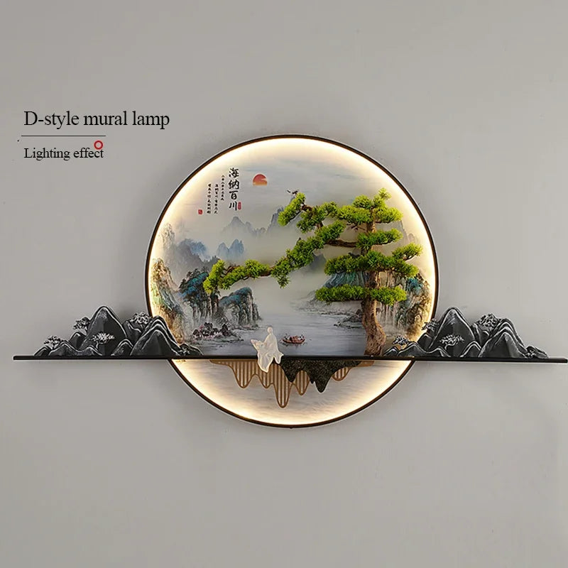 TINNY Modern LED Wall Picture Light Inside Creative Chinese Pine Landscape Mural Sconces Lamp for Home Living Bedroom Study