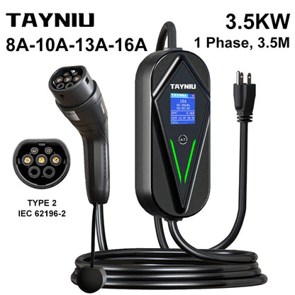 TAYSLA 3.5KW 16A Portable EV Charger NEMA 5-15 Plug TYPE1 SAE J1772 TYPE2 GB/T Electric Car Charger for BYD Geely EX2 Changan