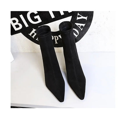 BIGTREE Shoes High Heel Boots Suede Women Ankle Boots Pointed Toe Socks Boots Thick Heel Women Shoes Warm Winter Boots Size 43
