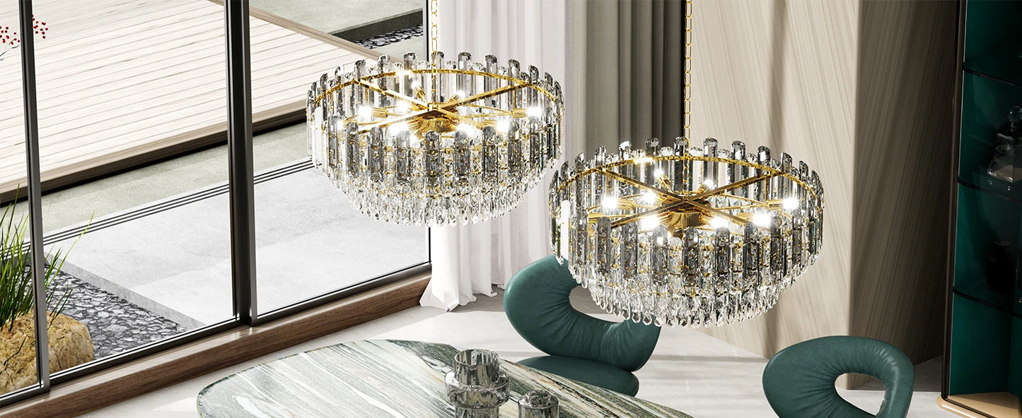 Modern K9 Crystal Chandelier Round Ceiling Fixtures Pendant Lights Living Room Bedroom
