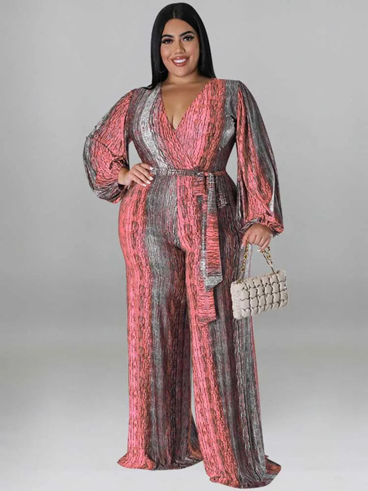 One Piece Outfit Women Jumpsuit 4xl Elegant Woman Jumpsuits V Neck Sexy Trousers Female Clothes Full-length Jumpsuit Plus Size