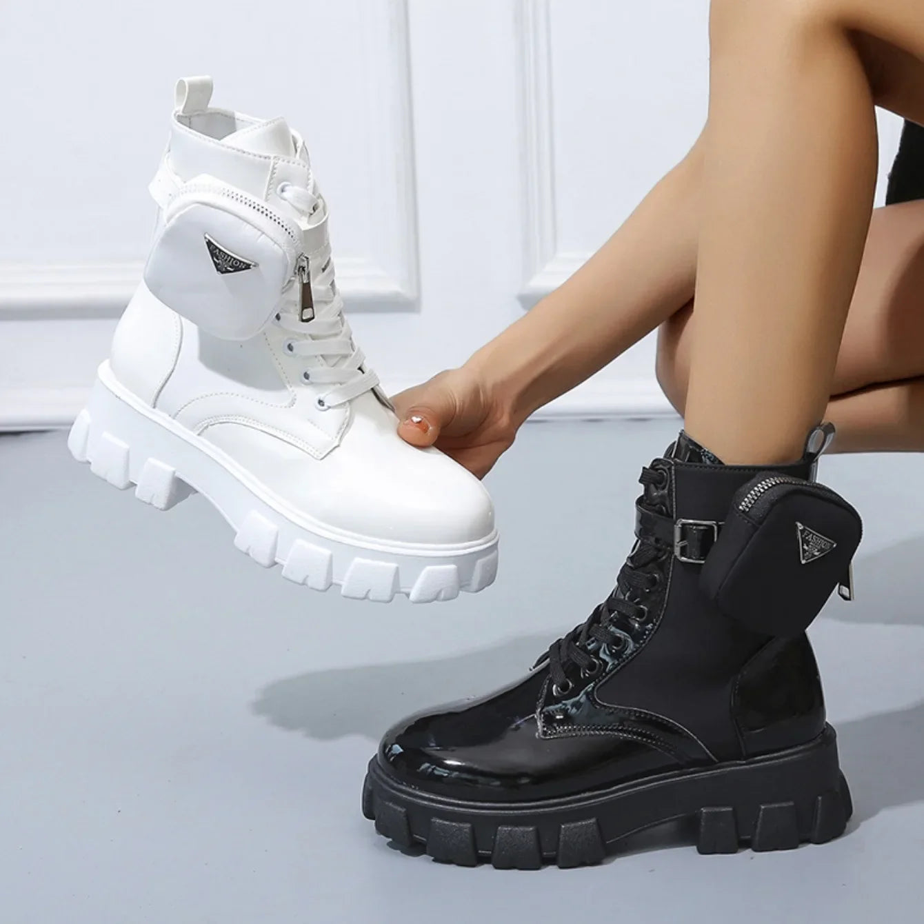 Platform New Women Boots Motorcycle Shoes Woman Leather Minimalist Classic Punk Female Goth Shoes Casual Boots Women Mary Jane