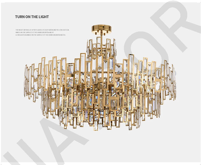 Luxury Dining Living Room Chandelier Modern Round Ceiling Pendant Lights Interior Decoration Golde Crystal Led Ceiling Light