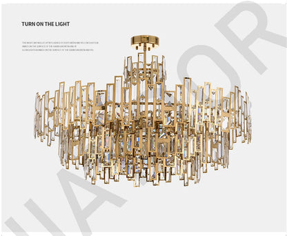 Luxury Dining Living Room Chandelier Modern Round Ceiling Pendant Lights Interior Decoration Golde Crystal Led Ceiling Light