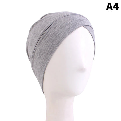 1PCS Women Modal Cotton Cross Turban Muslim Headwrap Soft Beanie Inner Underscraf Hat Headcover Hijabs Lady Chemo Cap