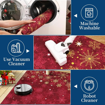 Garvee Christmas Washable Area Rug Xmas Area Rugs Non-Slip Soft Soft Fabric Blue Carpet with Snowflake Design, Low Pile, Durable, Pet Friendly for Holiday Home Decor